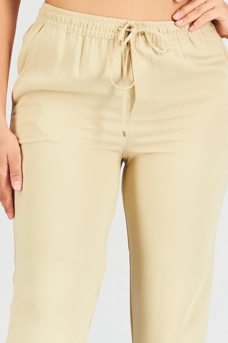 RALPH LAUREN Lauren by Ralph Lauren Women Petite Drawstring Plain Pants, Beige - Image 2